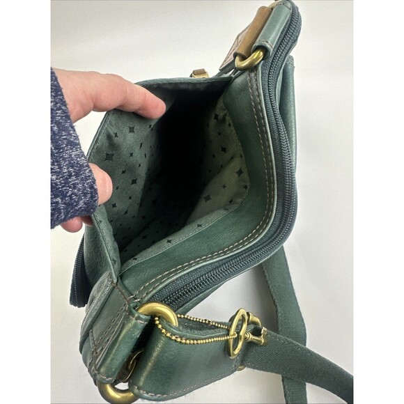 Fossil Morgan Traveler Soft Leather Crossbody Green Key Charm Zip Flap Pocket - Picture 7 of 15